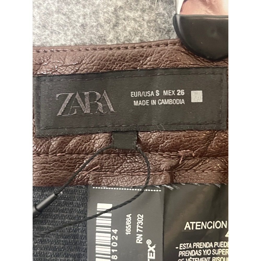 Zara Brown Faux Leather Midi Skirt High Waisted A-Line NWT Size Small No Belt - Picture 2 of 9